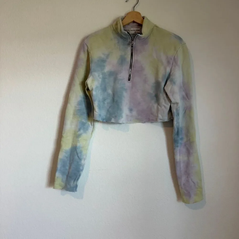 Cotton Citizen Tie Dye Half Zip Pullover Cropped Sweatshirt Women's Size XS - Picture 2 of 7